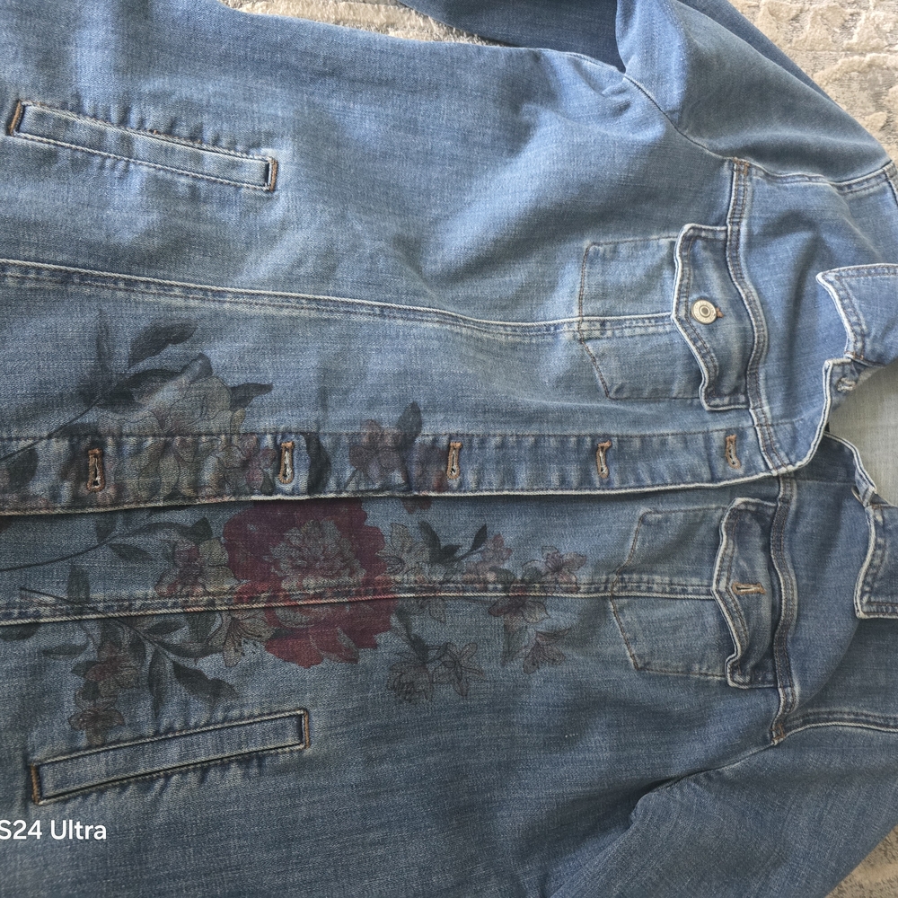 Chico's Blue Floral Denim Jacket